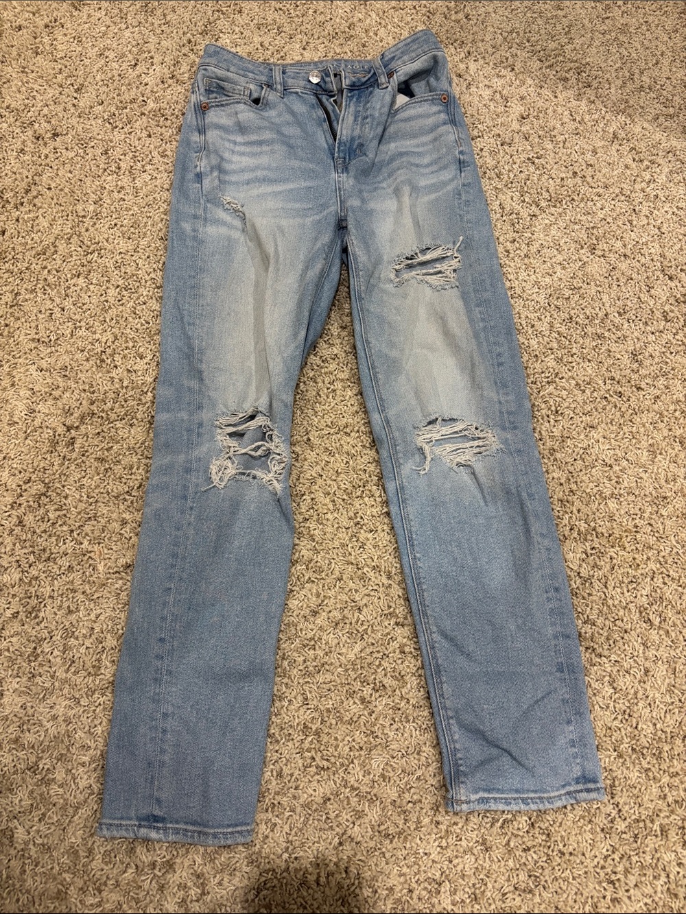 American Eagle Outfitters Light Blue Distressed Straight Leg Jeans